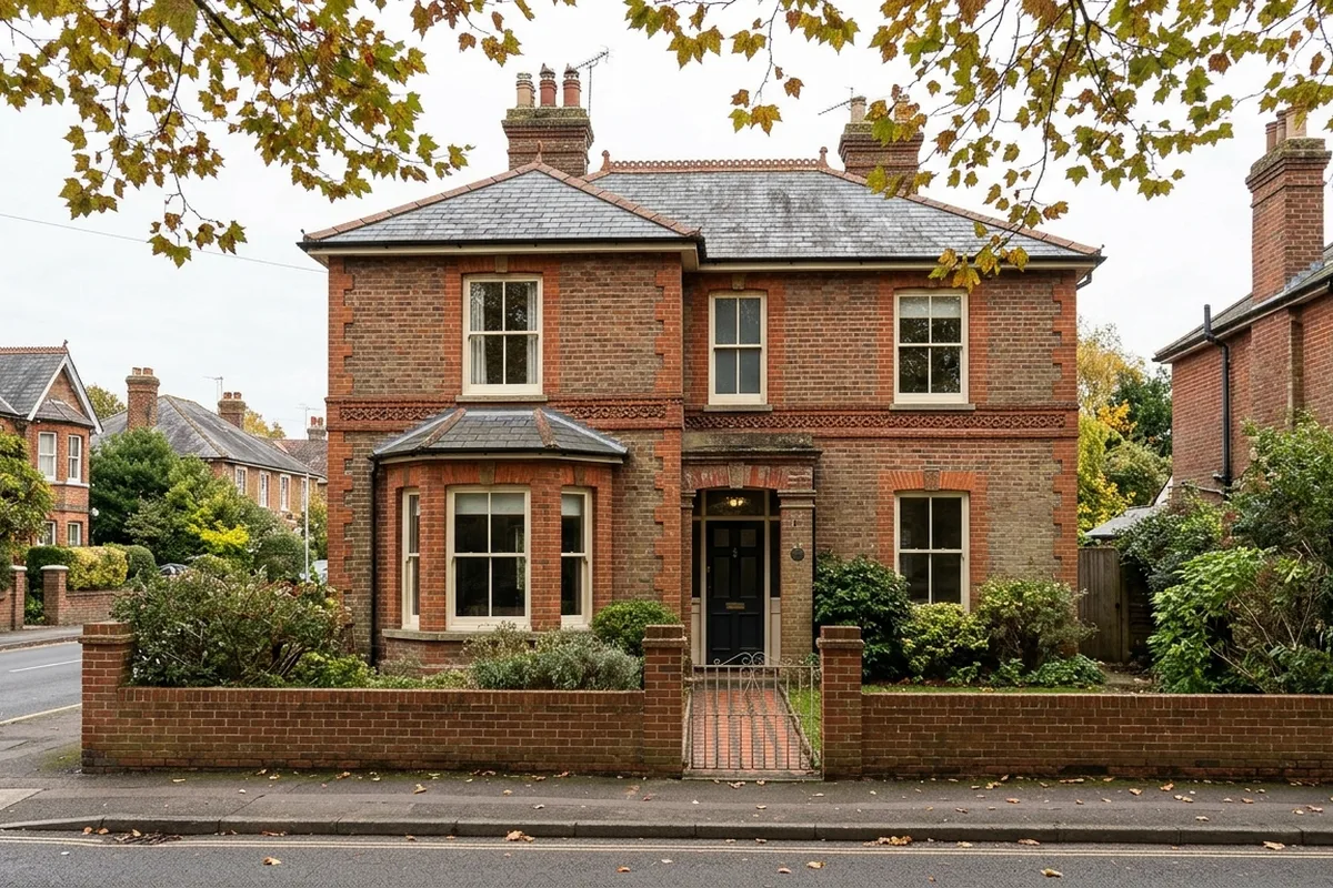 Cream sliding sash windows on a red brick Victorian villa in Horsham